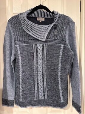 Laura Petites Two-Tone Blue and Gray Cable Cowl Pullover